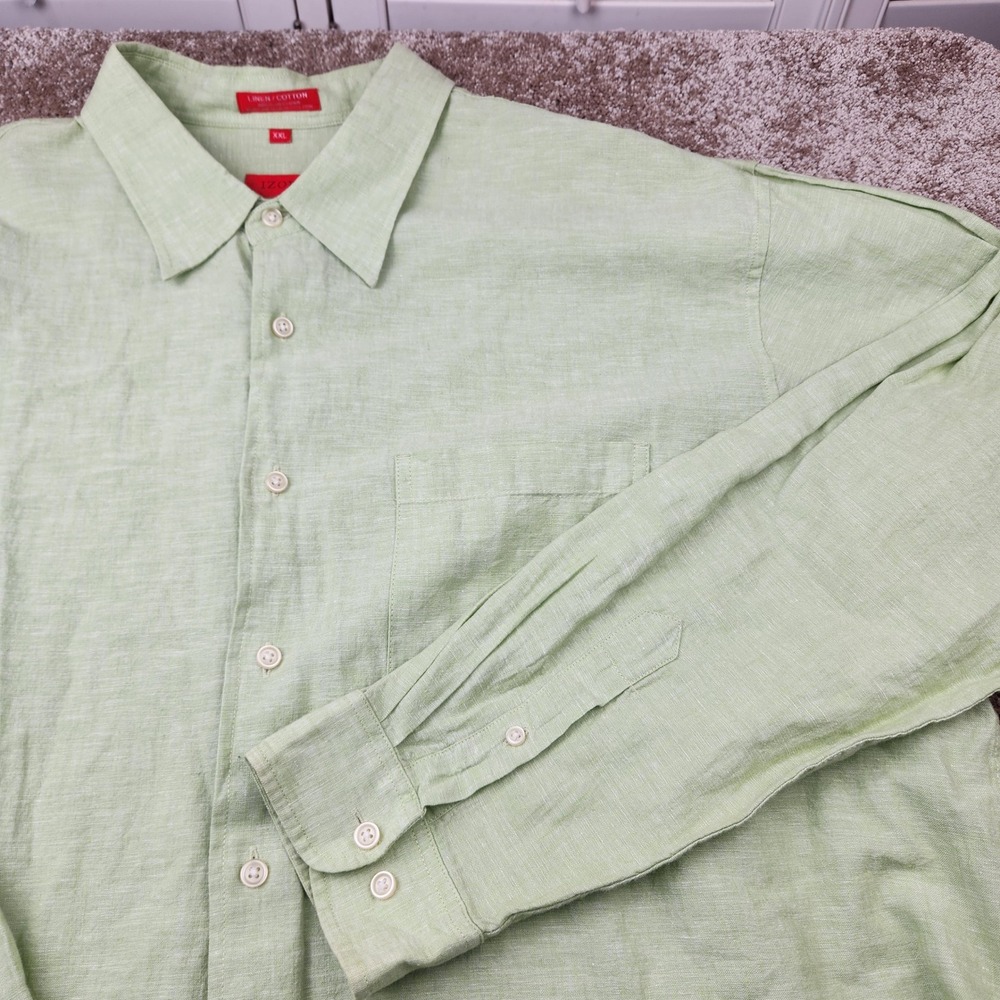 IZOD Mens XXL Light Green Linen Cotton Blend Long Sleeve Button Down Shirt